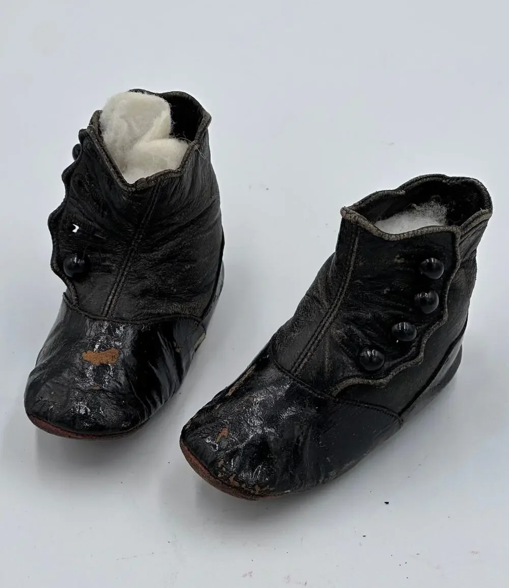 Victorian Era Antique Leather Baby Child Doll Button-Up Shoe Boots